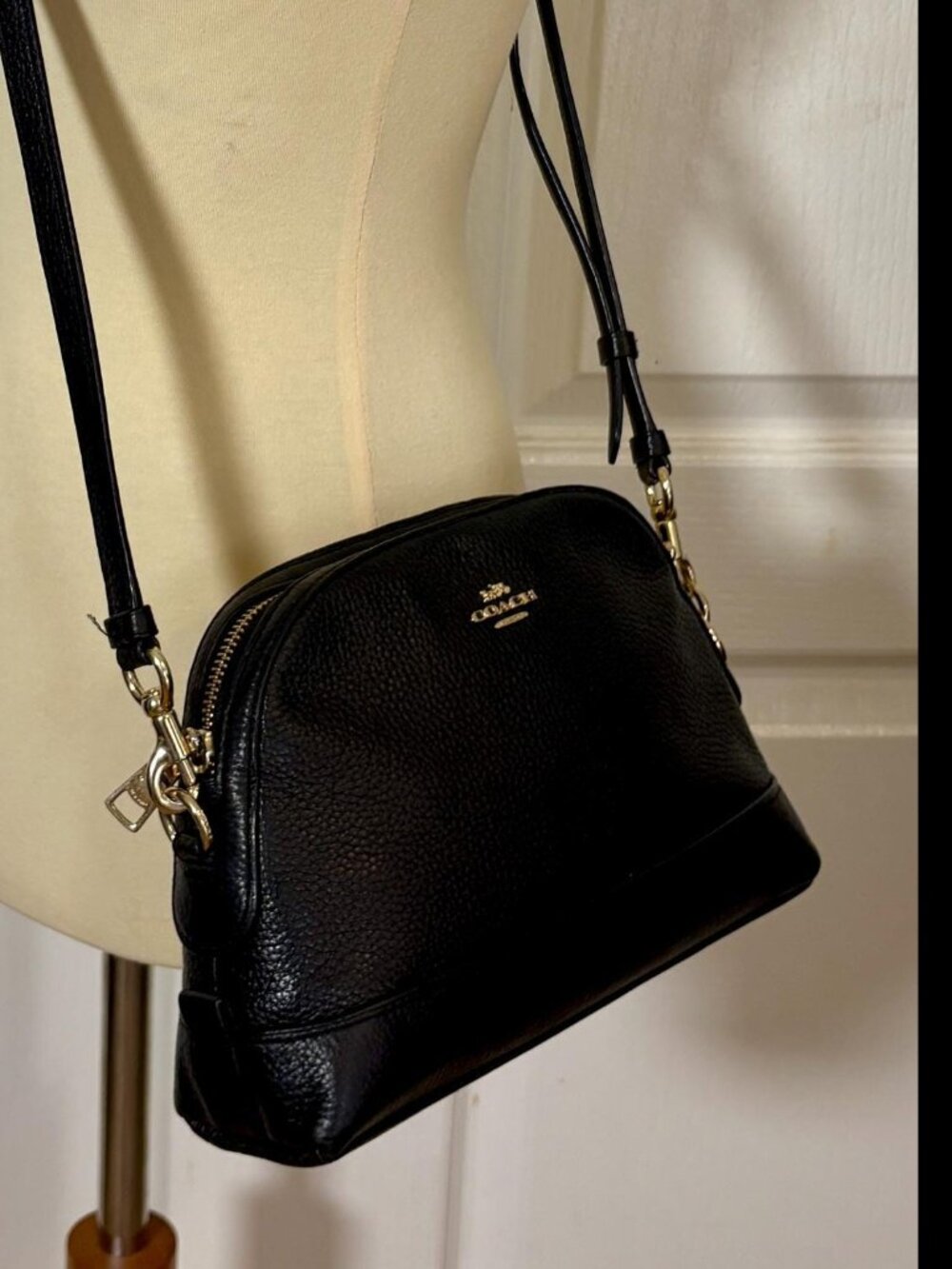 Coach Serena Dome Crossbody in Black Pebble Leather with Charm